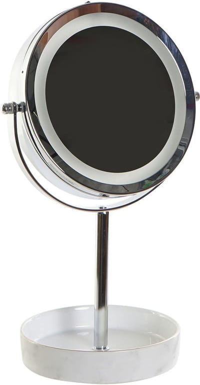 Luxe make up spiegel met LED verlichting rond zilver metaal 15 x 33 cm - Opmaken - Cosmeticaspiegels