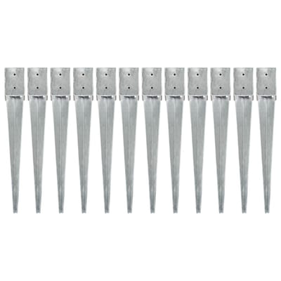 vidaXL - Grondpinnen - 12 - st - 10x10x76 - cm - gegalvaniseerd - staal - zilverkleurig
