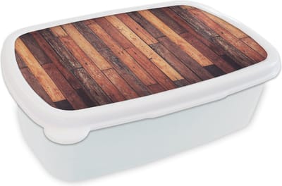 Broodtrommel Wit - Lunchbox - Brooddoos - Plank - Vintage - Patroon - 18x12x6 cm - Volwassenen