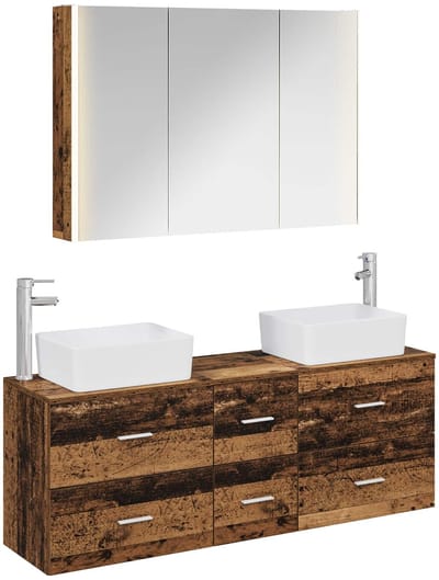 vidaXL Badkamermeubelset 4 st Oud hout Bewerkt hout en glas