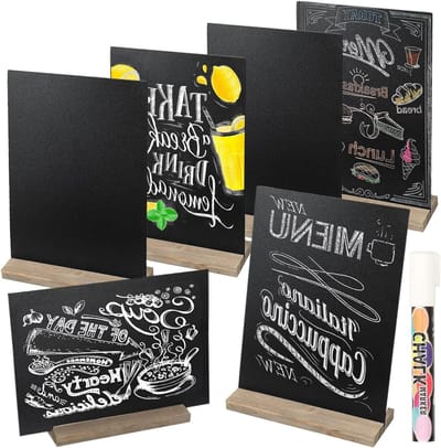 Set van 6 Decoratieve Mini Krijtbordjes met Stand - Dubbelzijdige Houten Tafelkrijtborden 15.2 x 22.3 cm voor Feestjes en Evenementen