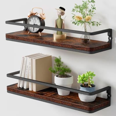 Rustieke houten wandplanken set van 2 voor badkamer, keuken, slaapkamer en kantooropslag - 42 cm, decoratief en functioneel