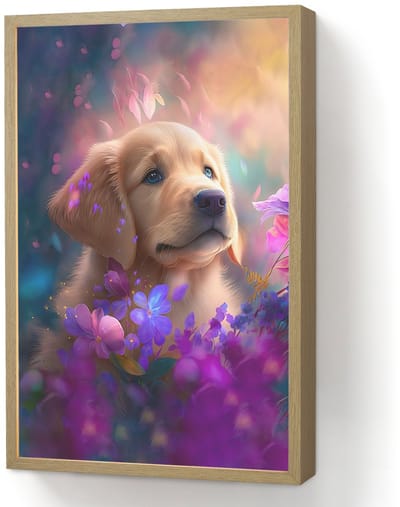 Wandlamp 40x60 cm - Oplaadbaar - Hond - Puppy - Zon - Bloemen - Golden retriever - Wandlampen binnen woonkamer - Slaapkamer lamp - Decoratieve nachtlamp - Vloerlamp draadloos