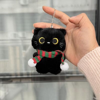 Kawaii Zwarte Kat Pluche Sleutelhanger Met Sjaal Schattig Mini Knuffeldier Tas Hanger Decor Anime Auto Sleutelhanger Accessoires Kinder Meisjes Cadeau brown