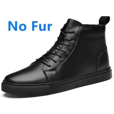 Heren Laarzen Echt Leer Enkellaarsjes Warme Winter Casual Koeienleer Laarzen Herfst Winter Herenschoenen Hoge Top Zwarte Sneakers Man 43 black