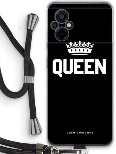 Case Company® - Hoesje met koord geschikt voor Xiaomi Poco M5 hoesje met Koord - Queen zwart - Telefoonhoesje met Zwart Koord - Bescherming aan alle Kanten en Over de Schermrand