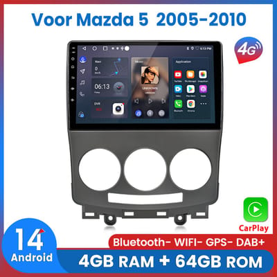Awesafe 8-Core 4+64GB Autoradio - Geschikt Voor Mazda 5 2005 t/m 2010 - Draadloze Carplay Android Auto - Touchscreen - GPS Navigatie 4G WiFi - Bluetooth Radio - 2005 2006 2007 2008 2009 2010