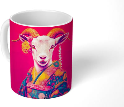 Mok - Koffiemok - Geit - Hoorns - Kimono - Kleurrijk - Mokken - 350 ML - Beker - Koffiemokken - Theemok