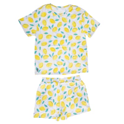 TIAKI Huisdier & Ouder pyjama in partnerlook, lemon Gr. S en hondenhemd met 30 cm ruglengte in partnerlook, citroen
