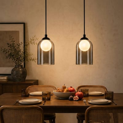 NETTLIFE Hanglamp Glas 2 stuks - G9 Fitting - 1-Licht - Halve Cirkel Design - Rookgrijs - Vintage Eetkamerlamp - Hoogte Verstelbaar 120 cm - Max 40W - zonder Lichtbron - voor Woonkamer | Slaapkamer | Eettafel