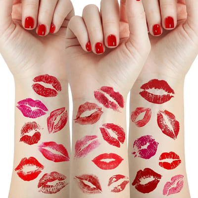 Valentijnsdag Tattoos Set van 46 Stuks met Rode en Roze Lipafdrukken voor Gezicht en Lichaam Decoratie voor Meisjes