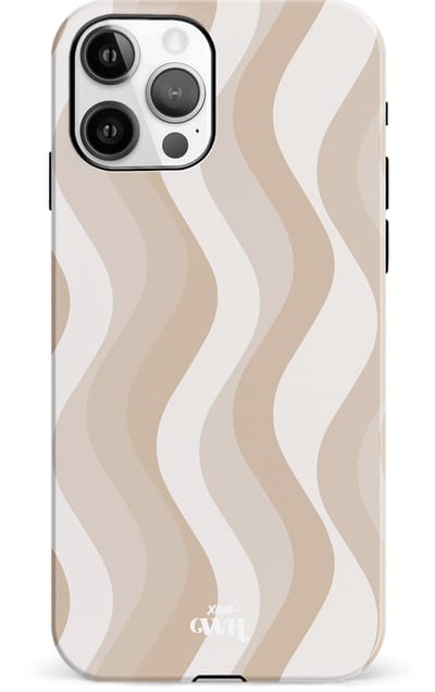 xoxo Wildhearts Minimal Nude - Double Layer - Hardcase geschikt voor iPhone 11 Pro hoesje - Siliconen hoesje iPhone met golven print - Cover geschikt voor iPhone 11 Pro beschermhoes - wit / beige / bruin