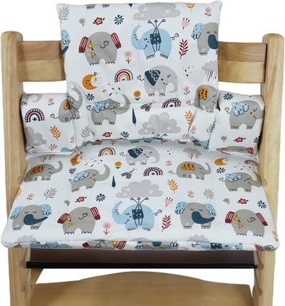 Comfortabele en Waterdichte Kinderstoel Kussen voor Stokke Tripp Trapp, Verwijderbaar en Ondersteunend, Ideaal voor Baby's en Peuters, Olifantenprint