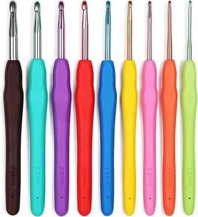 Ergonomische Haaknaalden Set voor Artrose, 9-delige Kleurige Aluminium Haaknaalden met Zachte Grip, Ideaal voor Beginners en Creatieve Projecten