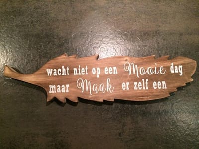 Tekstbord - Veer - Wacht niet op een mooie dag 40 x 11 cm