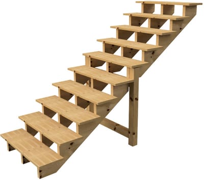 BERLIN Houten Buitentrap - 10 Open Treden 173 cm Hoog - 100 cm Breed