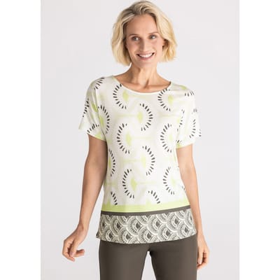 Jersey shirt met wijde, ronde hals - gebroken wit / lichtgroen - Gr. 40 van Goldner Fashion