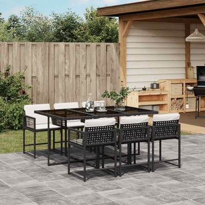 vidaXL - 7-delige - Tuinset - met - kussens - poly - rattan - zwart