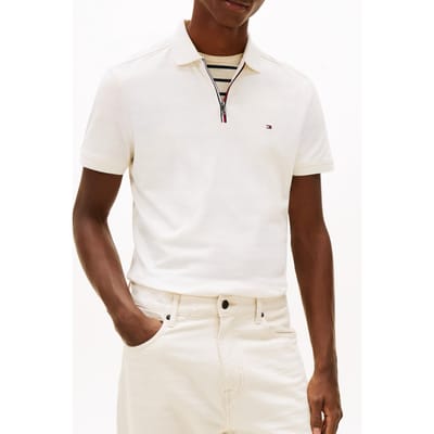 Tommy Hilfiger Liquid Cotton Zipper Polo Ivory Petal Taglia: S | Polo Outlet | Uomo | Bianco