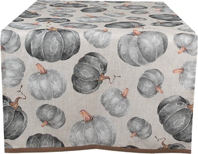 Clayre & Eef Tafelloper Overig 50x140 cm Grijs Katoen Pompoen Herfst decoratie