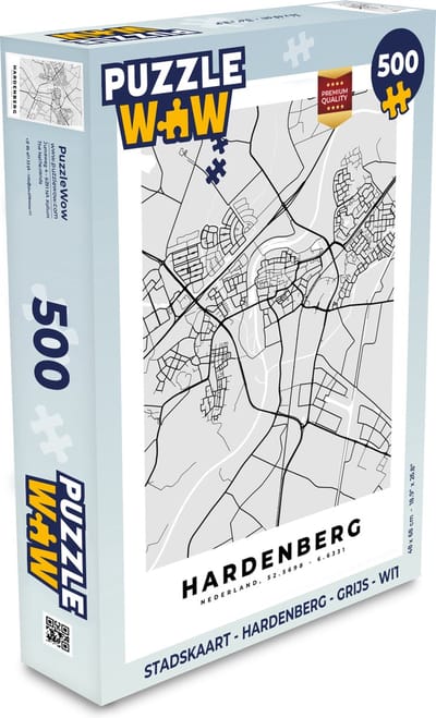 Puzzel Stadskaart - Hardenberg - Grijs - Wit - Legpuzzel - Puzzel 500 stukjes - Plattegrond
