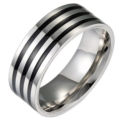 Ring Heren Zilver kleurig - Staal - Drie Dubbele Black Belt - Ringen - Papa Cadeau Voor Mannen - Vaderdag