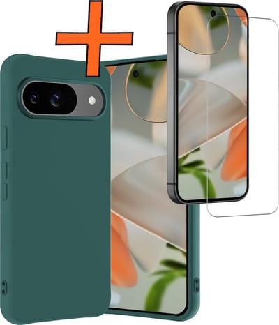 Hoes - Met Screenprotector - Geschikt voor Google Pixel 10 - Sterk & Shockproof - Back Cover - Siliconen Case - Telefoon Hoes - Donkergroen