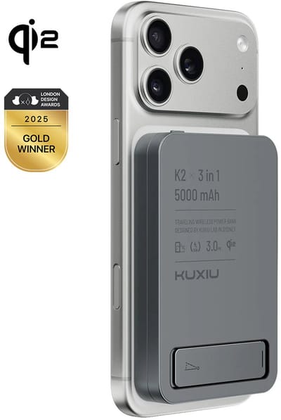 KUXIU K2 Qi2 15W Fast Charging 3-in-1 MagSafe Power Bank - Gray