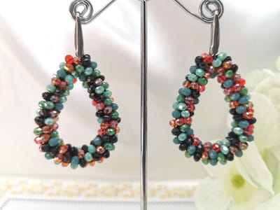 Oorhangers - druppel - facet geslepen glaskralen - zilverkleurig - RVS haak – 6 x 3.2 cm - multicolor olie shiny