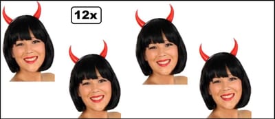 12x Diadeem duivels hoorntjes rood - Halloween themafeest festival duivel hoorn carnaval halloween feest optocht