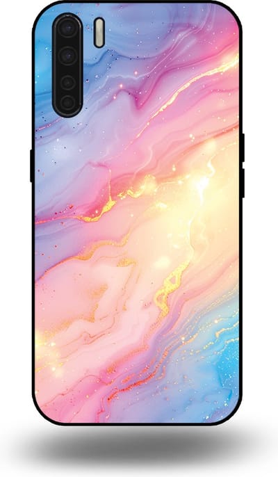 Smartphonica Telefoonhoesje Geschikt voor OPPO A91 met Regenboog Glitter Marmer Opdruk - TPU Backcover Case Rainbow Glitter Marble Design geschikt voor Oppo A91