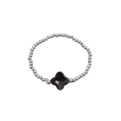 By jam - Ring klaver zilver zwart - kadotip - stainless steel