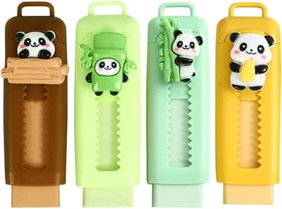 Set van 4 retractable gum in panda design - Perfect voor school, kantoor en creatief gebruik