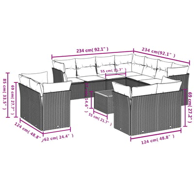 vidaXL - 12-delige - Loungeset - met - kussens - poly - rattan - beige