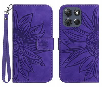 Coverup Hoesje - Geschikt voor Motorola Moto G86 Hoesje - Coverup Zonnebloem Book Case met Koord - Paars