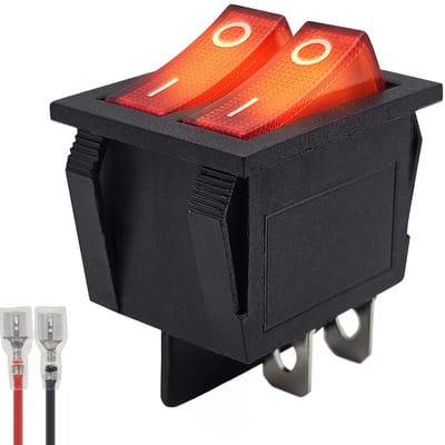 ProRide Dubbele Wipschakelaar ON-OFF KCD6-202 - met Aansluitkabel - 2 Polig - 250V/16A - 30x22mm - Rood met lampje