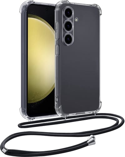 Hoesje - Geschikt voor Samsung Galaxy S23 FE - Met Koord - Shock Proof - Siliconen Case - Back Cover - Telefoonkoord - Telefoon Hoes Shockproof - Telefoonketting - Telefoonhoesjes - Transparant