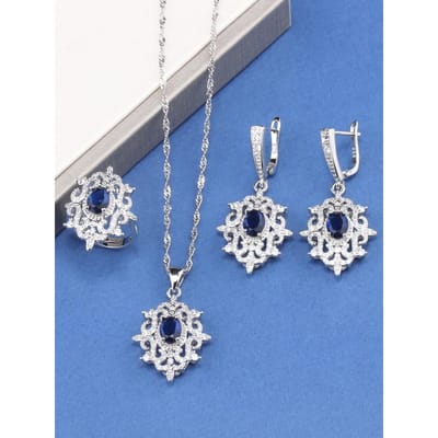 Nieuw   Bruiloft Bruids Luxe Fijne Sieraden&Accessoire Voor Vrouwen Cadeausets Bedelarmband Ketting En Oorbellen Ring resizable gray