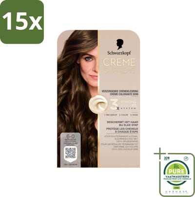 15 x Schwarzkopf - Haarkleuring - Creme Supreme 6-0 - Natuurlijk Lichtbruin - 245g - Grootverpakking - Haarverf - Permanente Haarkleur - Lichtbruin Haar - Grijsdekking - Haarkleur Verzorging