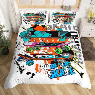 Tiener Skateboard Dekbedovertrek Jongens Hipster Graffiti Stijl Dekbedden Kinderen Extreme Sporten Thema Cool Skate Beddengoed Set US Twin(172*218cm)3pcs