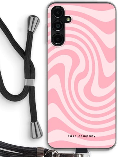 Case Company® - Hoesje met koord geschikt voor Samsung Galaxy A14 hoesje met Koord - Swirl Roos - Telefoonhoesje met Zwart Koord - Bescherming aan alle Kanten en Over de Schermrand