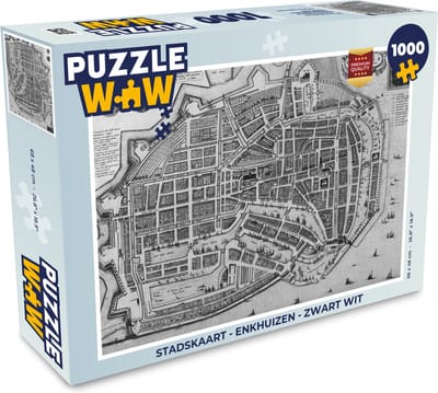 Puzzel Stadskaart - Enkhuizen - Zwart Wit - Legpuzzel - Puzzel 1000 stukjes volwassenen - Plattegrond