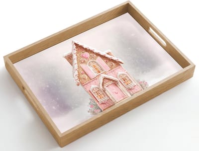 Dienblad hout 50x35 cm - Schootdienblad - Huisje - Suiker - Pastel - Borrelplank rechthoek - Plateau dienbladen