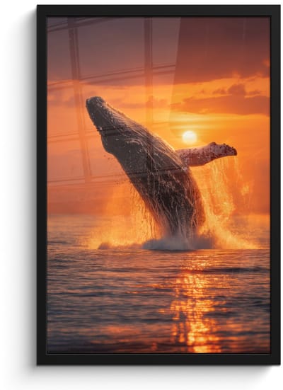 Poster in lijst - Fotolijst 40x60 cm - Posters - Walvis - Zon - Zee - Posterlijst zwart - Decoratie - Wanddecoratie woonkamer - Muurdecoratie slaapkamer