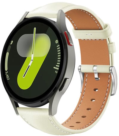 Leren bandje - geschikt voor Samsung Galaxy Watch 7 (40 & 44mm) / Watch 6 (Classic) / Watch 5 (Pro) / Watch 4 (Classic) / Watch FE - band van leer rvs gesp - beige