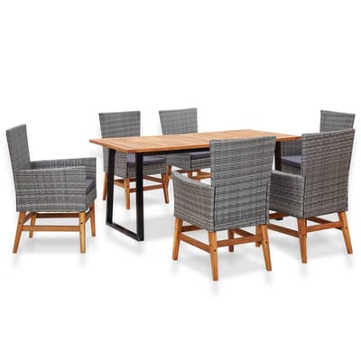 vidaXL - 7-delige - Tuinset - poly - rattan - en - acaciahout - grijs