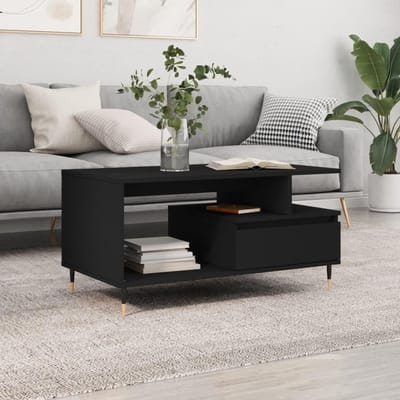 Salontafel Zwart - Koffietafel Woonkamer - Opbergen Decoratie - Stabiele Metalen Poten - 90x49x45cm - Zwart