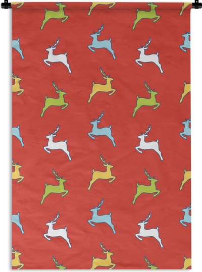 Wandkleed - Wanddoek - Patroon - Hert - Rood - 120x180 cm - Wandtapijt