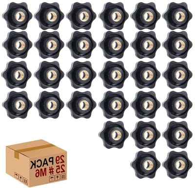 Set van 29 M6 × 25 mm Klemknoppen met Sterkop en Draad voor Machines - Knurled Grip Moeren en Klemmoeren