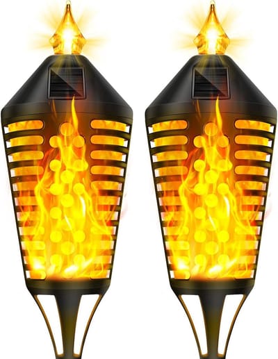 Tuinverlichting op zonne-energie met realistische vlammen - Automatische aan-/uitfakkels - Buiten, binnenplaats, balkon, oprit, weg feest - 2 stuks tuinverlichting op zonneenergie